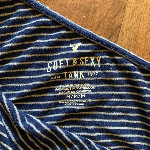 AE Soft & Sexy One-Shoulder Cropped Tank Top Navy Blue Gray medium - Picture 7 of 8